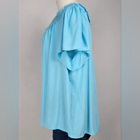 Torrid Womens Plus Gauze Smocked Yoke Ruffle Neck Tie Top Blue Topaz 2X 18-20 - Picture 5 of 14